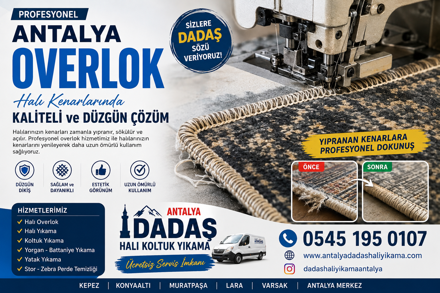 Antalya profesyonel halı overlok hizmeti